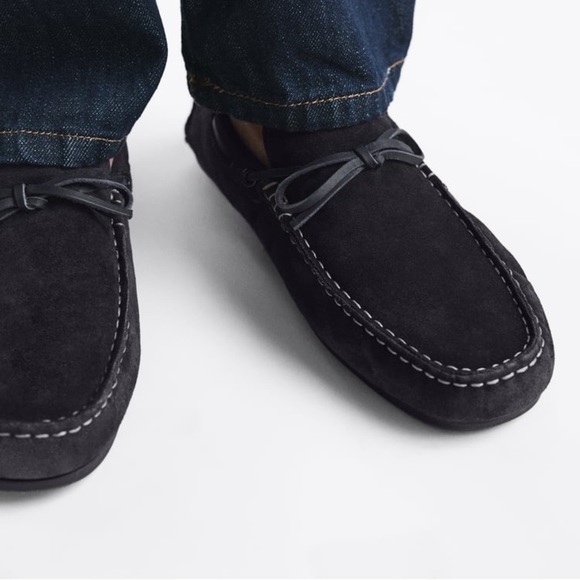 NWT. Zara Navy Blue Suede Moccasins/Leather Loafers. Size 10. main image 7